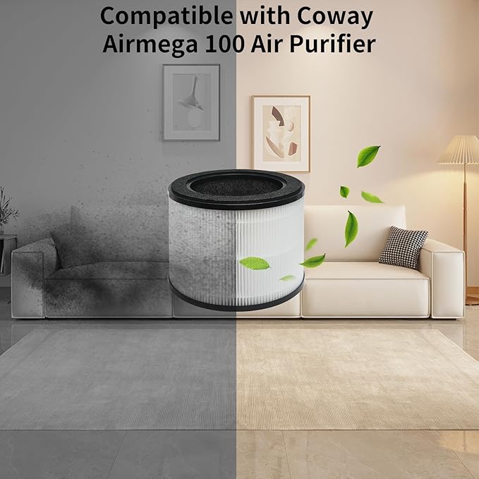 2 Pack Airmega 100 Filter, Replacement Filter Compatible with Coway Airmega 100 Air Purifier, 3-In-1 H13 True Hepa Filter for Odor, Dust, Hair and More