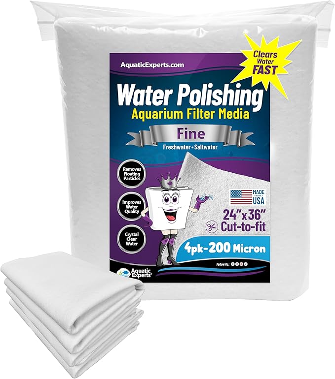 Aquatic Experts Aquarium Polishing Filter Pad, Water Polishing Pad for Aquarium Filters, Filter Floss for Fish Tank Filters, (200 Micron, 24" x 36" - 4 Pack)