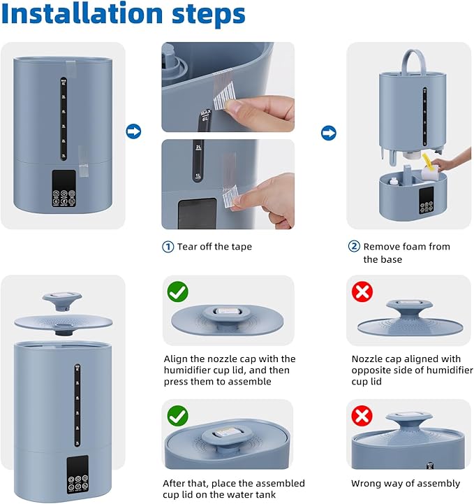 6L Humidifiers for Bedroom Large Room Home, Cool and Warm Humidifiers for Baby and Plants Mist Top Fill Desk Humidifiers Essential Oil Diffuser, Quiet with Adjustable Mist,360°Nozzle-Blue