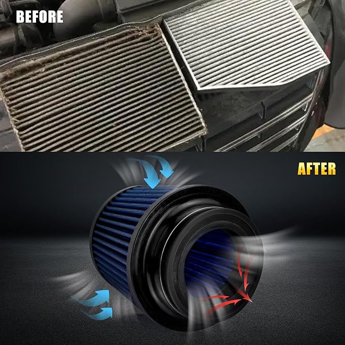 RULLINE 76mm 89mm 102mm Air Filter 3" 3.5" 4" Cold Air Intake Universal Clamp-On Air Filter Three Different Size High Flow Round Tapered Cone Cool Cleaner Blue