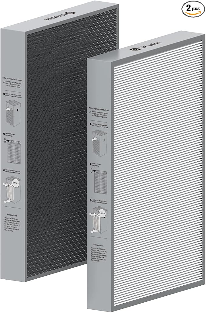 Y1000 Air Purifier Replacement Filter, 2-in-1 H13 True HEPA and High-Efficiency Activated Carbon Filters Set, 1 Set of 2pcs,Y1000Filter