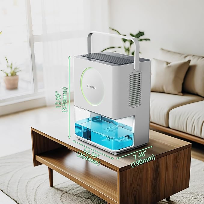 SOICARE 108 OZ (3.2L) Home Dehumidifier, Small Portable Room Dehumidifier for Bedroom Bathroom Basement RV Closet with HEPA Filter/Ambient Lights/Timer/Auto Off/Defrosting Function, White
