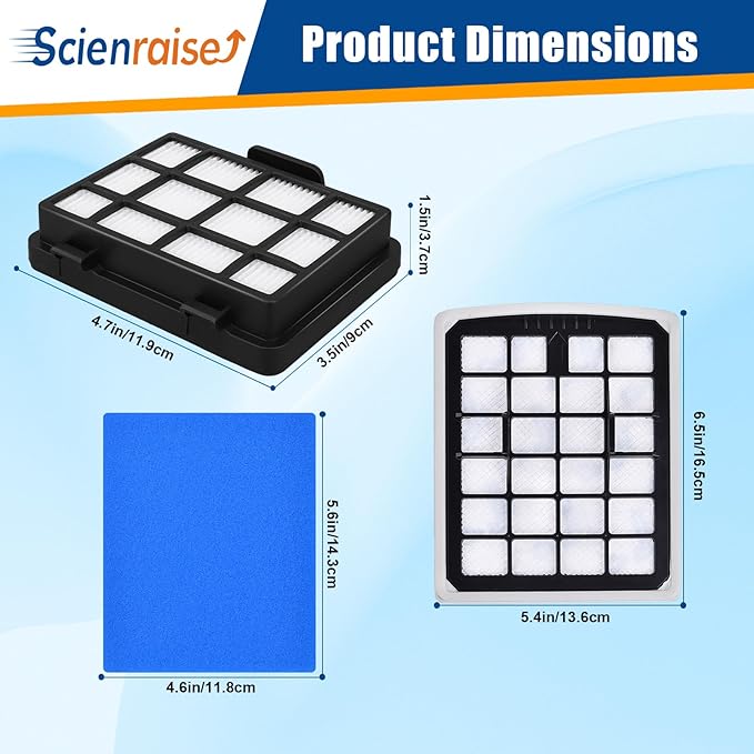 NEN186BL Filter Replacement Compatible with Eureka NEN186BL NEN180 Bagless Canister Vacuum Cleaner Replacement Parts, 2 HEPA Filters & 2 Dust Cup Filters Element, 4 Pack