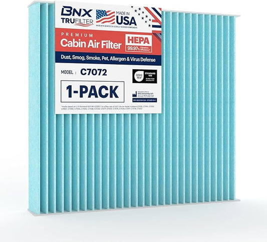 BNX TruFilter C7072 Cabin Air Filter, HEPA 99.97%, MADE IN USA, Compatible With Honda CR-V (1997-2001) and Honda Insight (2000-2006)