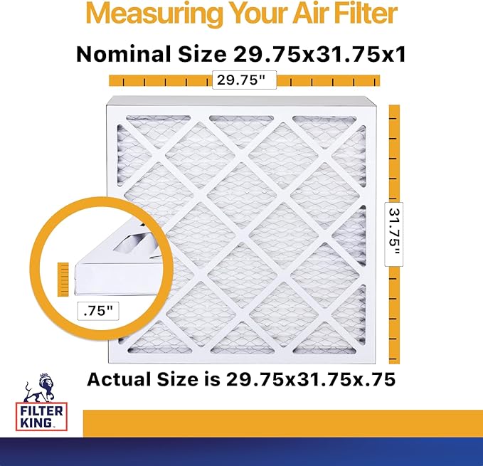 Filter King Air Filters 29.75x31.75x1 | 12 Pack | MERV 13 | HVAC Pleated AC Furnace Filters | Air Purifier | Replacement Filters for Clean, Healthy & Fresh Environment| MADE IN USA