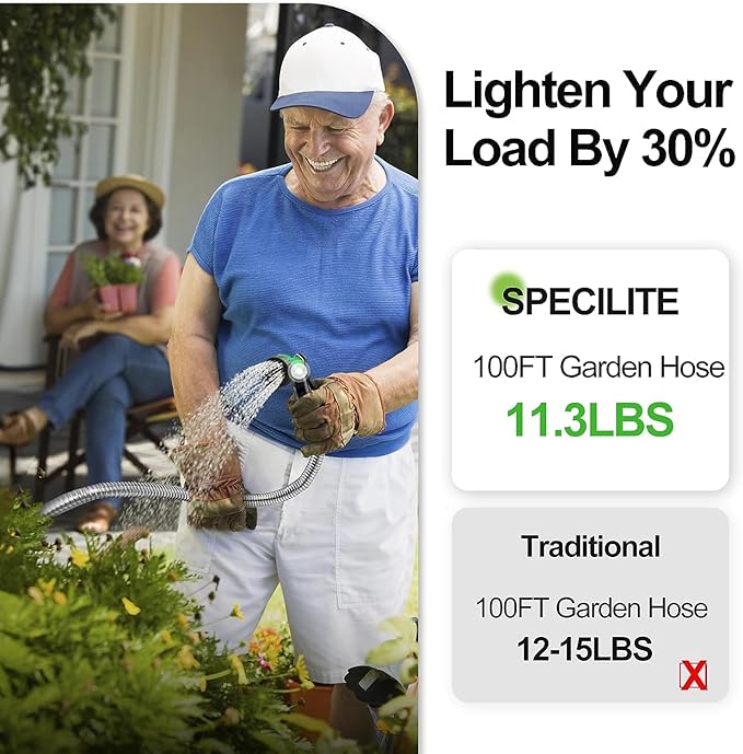 125ft 304 Stainless Steel Garden Hose Metal, Heavy Duty Water Pipe with Nozzles for Yard, Outdoor - Flexible, Never Kink & Tangle, Puncture Resistant (Sliver)