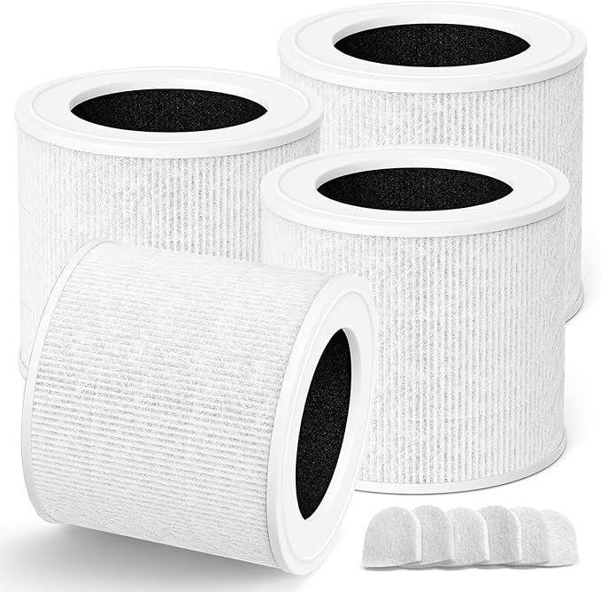 Mini Replacement Filter Compatible with LEVOIT Core Mini Air Purifier Core-Mini-P, 3-in-1 H13 True HEPA, Compared to # Core Mini-RF Filter Replacement, 4-Pack