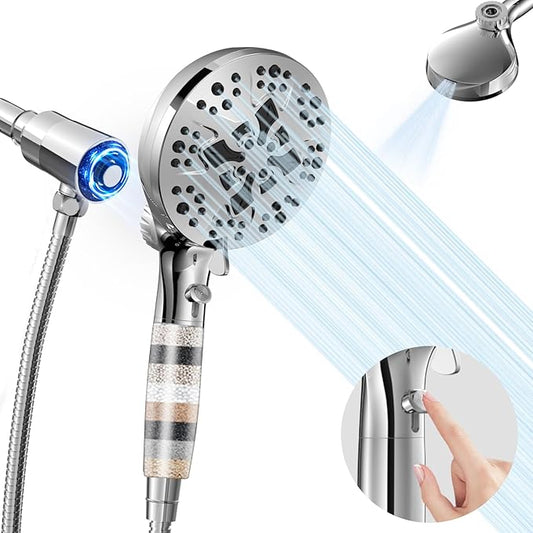 5" Filtered Handheld Shower Head with 10 Spray Modes,High Pressure Detachable Showerhead with Magnetic Docking, Water Flow Control & 69" Stainless Steel Shower Hose,Chrome
