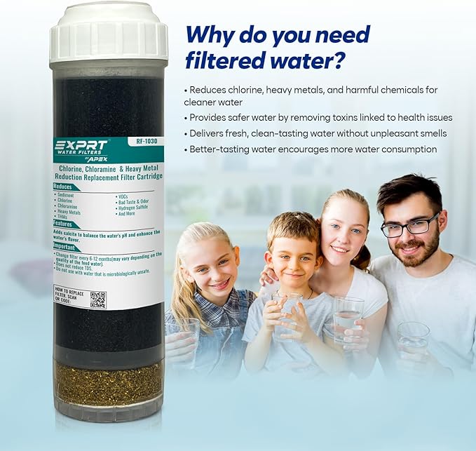 RF-1030 2.5” × 10” Universal Filter Cartridge – KDF-55, Activated Carbon & Calcite Media – Reduces Chlorine, Chemicals, Heavy Metals, Bad Taste & Odor and Improves Taste