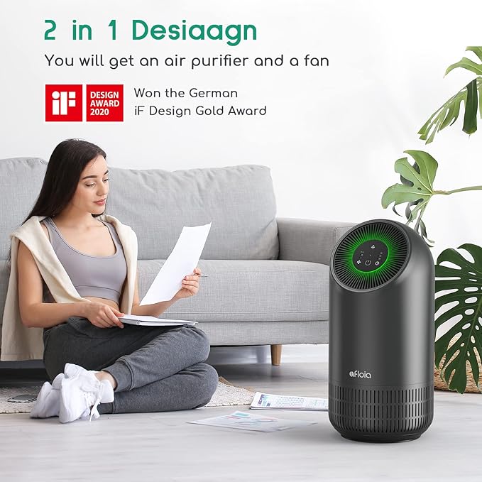 Air Purifier For Home| Efficient Filter 24dB Quiet 220 ft² 3-Stage Filtration Air Purifies Whisper | Air Cleaner Remove 99.99% Pet Odors Dust Pollen Smoke Household Mold | Optional Night Light(Gray)