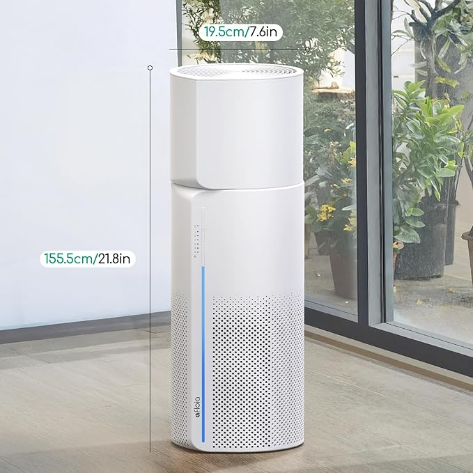 Afloia 2-in-1 Air Purifier & Humidifier Combo, Advanced 3-Stage Filtration, Whisper-Quiet Operation, Auto Shut-Off, 7-Color LED Light, Ideal for Pet Allergies & Smoke (White)