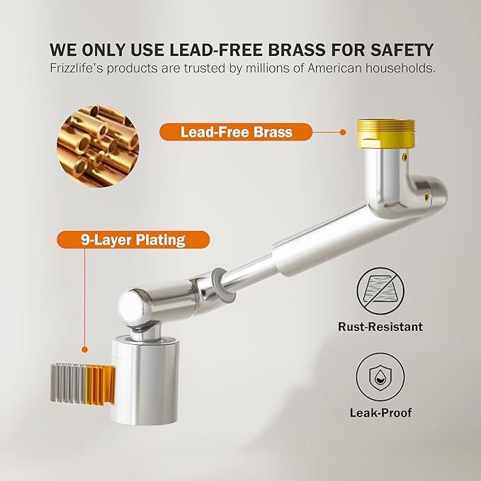 Frizzlife 1440° Swivel Faucet Extender Sink Aerator, 3-Mode Sprayer Water Filter Extension, 1080° Robotic Arm + 360° Rotating Universal Tap Attachment For Bathroom/Kitchen ＆ Washing Hair/Face/Kids Use