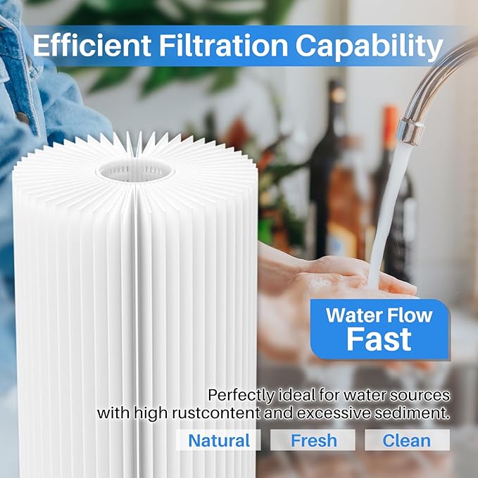 ICEPURE 5 Micron 20" x 4.5" Whole House Pleated Sediment Filter Replacement Cartridge for Well Water, Compatible with ECP5-BB, AP810-2, HDC3001, SPC-45-1005, CP5-BB, ECP1-20BB, S1-20BB,R30-20BB, 2Pack