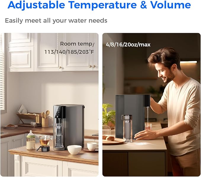 [ Instant Hot ] Waterdrop C1-G Countertop Reverse Osmosis System, NSF/ANSI 58&372 Certified, 6 Stage Hot RO Water Filter, No Installation Required, 3:1 Pure to Drain, Glass Bottle Included