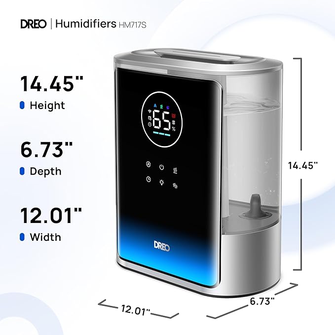 Dreo 8L Smart Humidifier Large Room 600ft², HM717S, 80H Runtime Supersized Warm and Cool Mist Humidifiers for Bedroom Baby, 28dB Quiet Air Humidifier for Plants Indoor, Home, Whole House, Silver