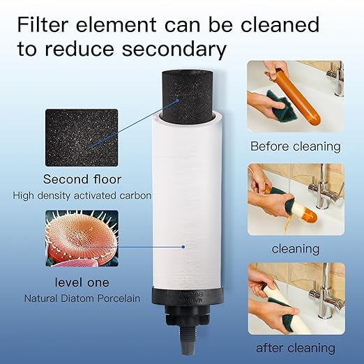 Gravity-fed Water Filter System, 2.25 Gallon Stainless Steel Countertop System with 2 Ceramics Filters Washable Filters, Metal Water Level Spigot and Stand,Reduce up to 99% Chlorine