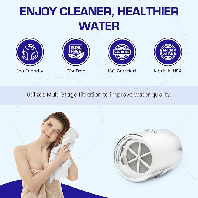 Crystal Quest Shower Filter without Shower Head - Black - Advanced Multi Stage Filtration for Cleaner Water - Removes Chlorine, Heavy Metals - Promotes Healthier Skin, Softer Hair - Long-Lasting