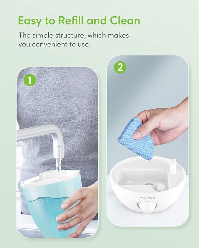 MegaWise Desktop Cool Mist Humidifiers for Bedroom, 24dB Ultrasonic Air Vaporize, Colorful Night Light,0.5 Gal Essential Oil Diffuser, Auto off