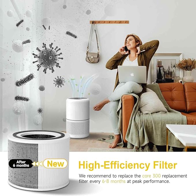 Core 300 Air Purifier Replacement HEPA Filter （3-in-1 Balance）for LEVOIT Core 300-P/300S, H13 True HEPA + Activated Carbon, 99.97% Dust Pollen Pet Dander Smoke, 2 Pack (white)
