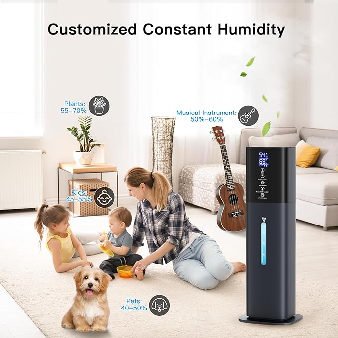 Humidifiers Large Room Bedroom with 7 Colors Light, 2.1Gal(8L) 3 Speed Quiet Ultrasonic Cool Mist Humidifier with 360° Nozzle, Humidity Setting, Timer,Aroma Box for Home Plant Baby Yoga Sleep (Blue)