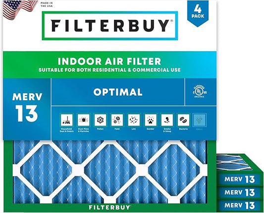 Filterbuy 11.25x11.25x1 Air Filter MERV 13 (MPR 1900) Health Defense Replacement (4-Pack), Electrostatic Pleated HVAC AC Furnace Filters, Made in USA (Actual Size: 11.25 x 11.25 x 0.75)