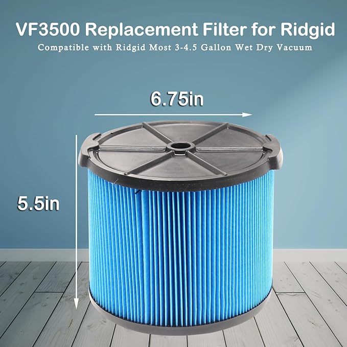 2 Pack VF3500 Replacement Filter for Ridgid Shop Vac 3-4.5 Gallon Wet Dry Vacuums + 4 Pack VF3501 Filter Bags + 4 Pack 26643 Fine Dust Filters for 3/4/4.5 Gallon Wet Dry Portable Vacuums