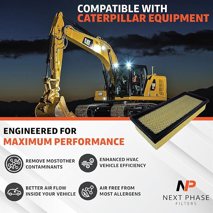 Cabin Filter - Pack of 1 - Compatible with Caterpillar Dozers, Handlers, Loaders - Cabin Air Filter Replacement - Replaces O.E. 2656618; Baldwin PA5770; Donaldson P637258; - Climate Control System