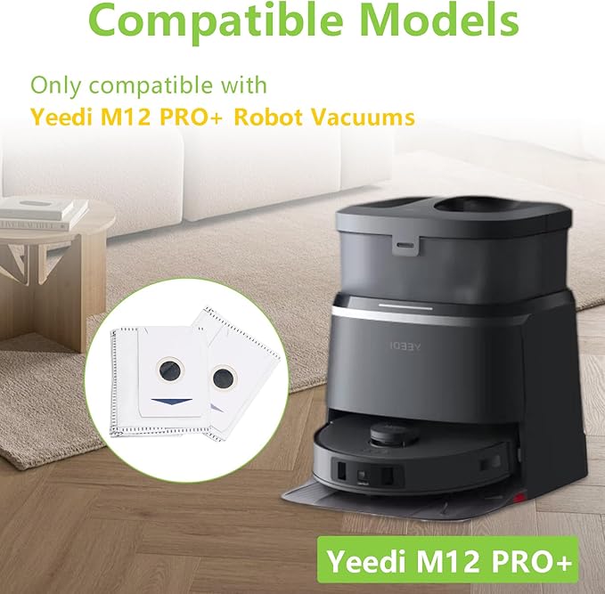 12 Pack Replacement Dust Bags for Yeedi M12 PRO+ Robot Vacuum Cleaner Spare Parts Accessories, 3.9L Large Capacity Dirt Disposable Vacuum Bags