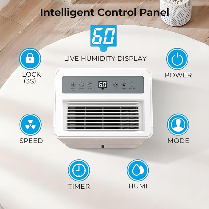 1500 Sq.ft Dehumidifier for Basement, SEAVON 21 Pint Dehumidifiers with Drain Hose for Home Large Room Bedroom Bathroom, Powerful Moisture Removal, Smart Humidity Control & Display, 24H Timer, 3 Modes