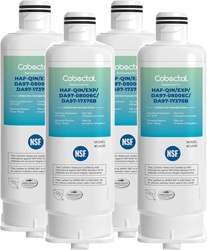 HAF-QIN/EXP Water Filter Replacement for samsung Haf-qin DA97-17376B RS27T5200SR RS22T5201SR RF27T5241SR RF23M8070SG DA97-08006C Rf28T5001SR RF27T5201SR RF27T5201SG Water Filter,4pack,by Cobectal