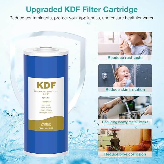 SimPure 10" x 4.5" Carbon and KDF Filters, Whole House KDF/GAC Heavy Metal Water Filter Cartridge Replacement for DB10C-2KDF, DB10P (6 Pack)