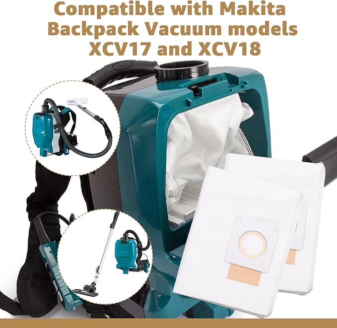 191C26-2 filter bag replacement - Compatible with XCV17/XCV18 18V X2 LXT makita backpack vacuum Heavy-duty filtration, long-lasting durability-5-pack