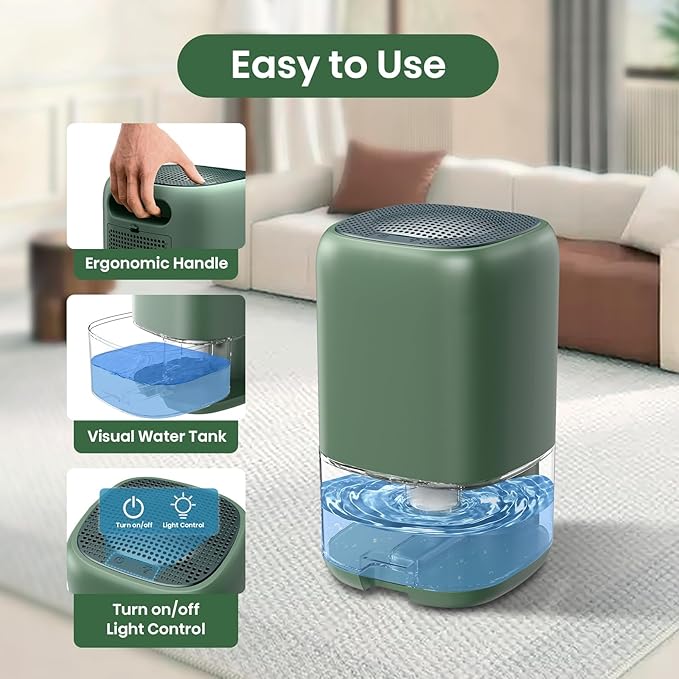 Dehumidifier,30 OZ Small Quiet Dehumidifiers with Auto Shut Off for Home, Portable Dehumidifiers for Bedroom, Bathroom, RV, Closet, Mini Dehumidifier with Colorful LED Lights & Simple Touch Control