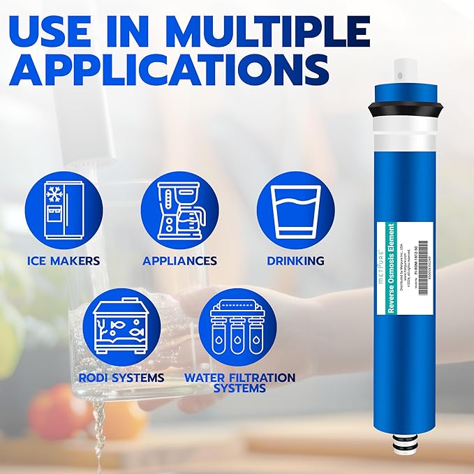 Reverse Osmosis Membrane Filter 50 GPD 11.75" x 1.75" Replacement Fits Under Sink RO Drinking Water Purifier System in RO Membrane Water Filter