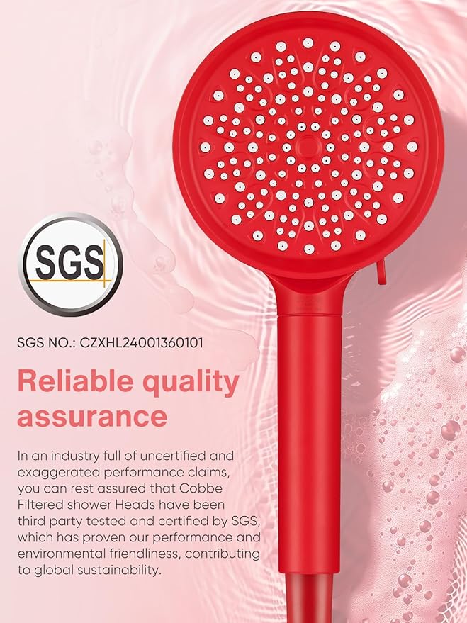 Cobbe Filtered Shower Head with Handheld, High Pressure 6 Spray Mode Showerhead with Filters, Water Softener Filters Beads for Hard Water - Remove Chlorine - Reduces Dry Itchy Skin, Red