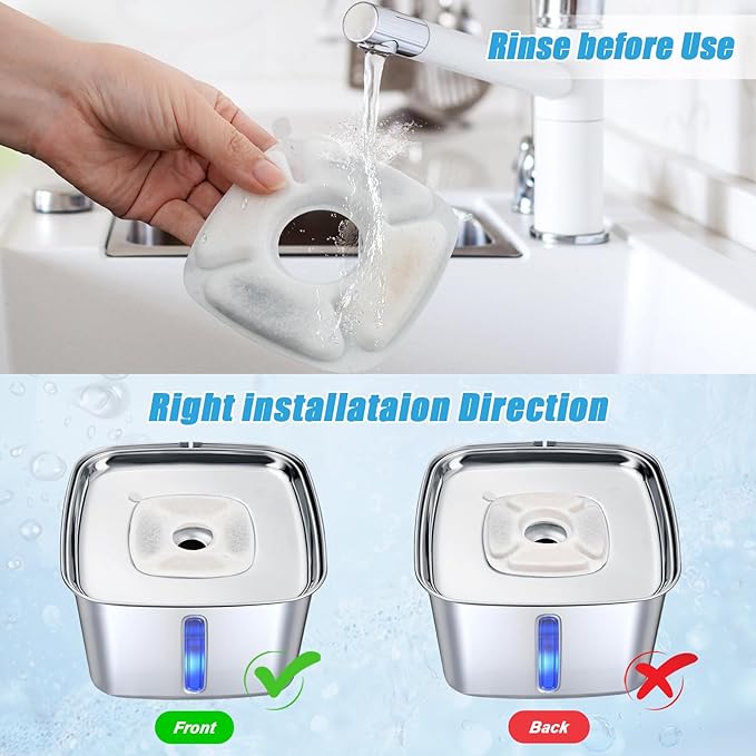 16 Pack Cat Water Fountain Replacement Filters, 8 Pcs Cats Fountain Filters & 8 Pcs Pre-Filter Sponges for 95oz/2.8L 135oz/4L 67oz/2L Automatic Pet Dog Fountain Water Dispenser Filter