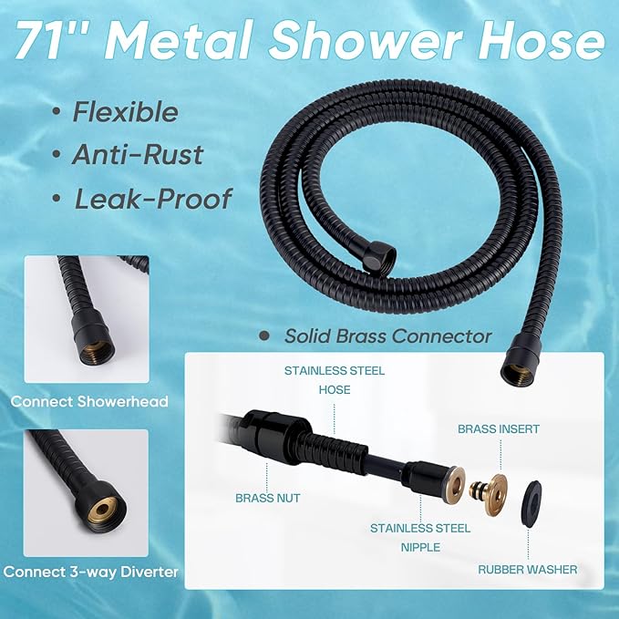 8'' Dual 20 Stage Filtered Shower Head with Handheld, 6 Spray Settings Handheld Shower Head High Pressure Rainfall Filter Combo with 12'' Adjustable Extension Arm, 71'' Shower Hose (Matte Black)