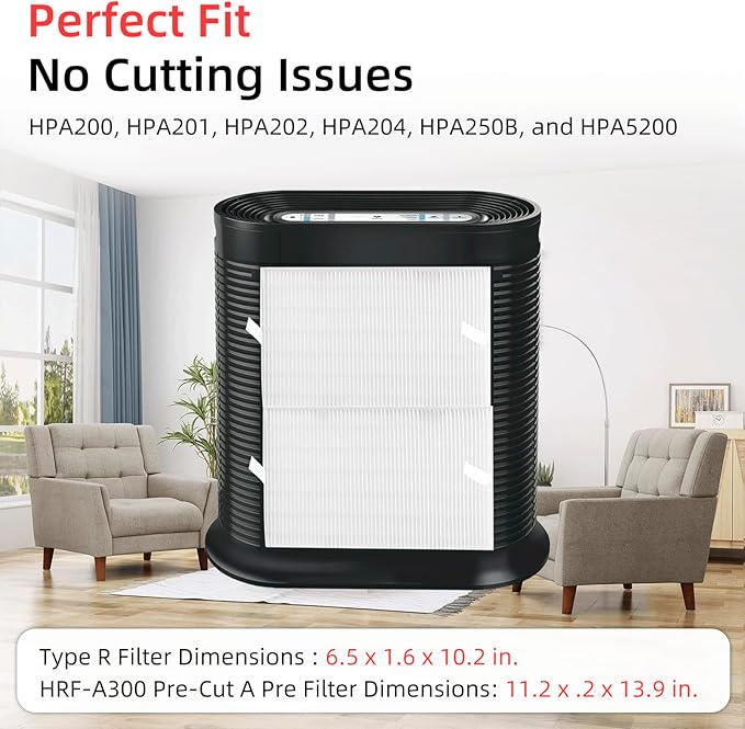 APPLIANCEMATES HPA200 Replacement Filters for Honeywell HPA200 HRF-ARVP200 Series Air Purifiers HPA200, HPA201, HPA202, HPA204, HPA250, HPA5200, 4 R Filter and 8 Carbon Pre-Cut Pre-Filters A
