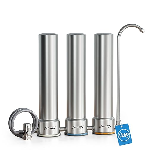 Frizzlife TS99 Countertop Water Filter System, 9-Stage Stainless Steel Faucet Water Filtration, 0.5 Micron NSF Certified Elements Reduces 99.99% Lead, Chlorine, Heavy Metals, Bad Taste & Odor