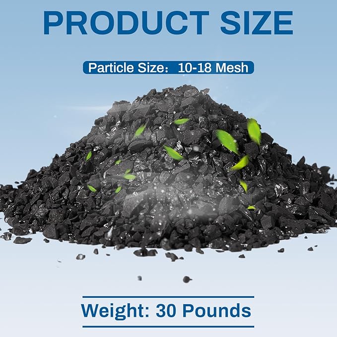 Timgle 30 Lbs Bulk Water Air Filter Activated Charcoal Coconut Hull Granular Activated Carbon 10-18 Mesh Water Distiller Charcoal Filters Media for Filtration