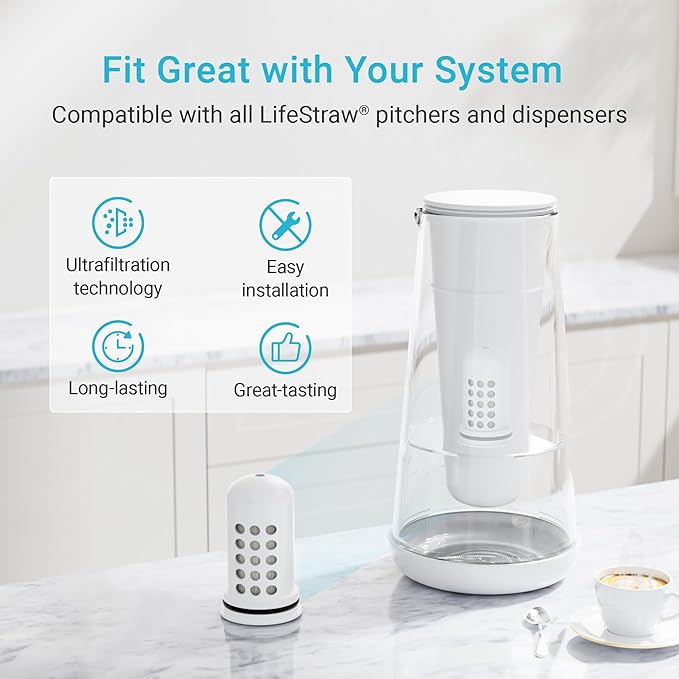 AQUA CREST Water Filter Compatible with Lifestraw® Home Pitcher and Dispenser Systems, Replacement for Lifestraw® Water Filter, Activated Carbon Filters, 3 Packs, with Membrane Micro Filter, 1 Pack