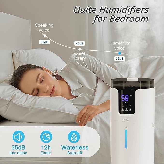 Humidifier large room 16L/4.2Gal - Lacidoll Whole house Humidifier for Home1500 sq.ft. Ultrasonic Cool Mist Humidifiers for Bedroom with Extension Tube & Aroma Box & Night light, White