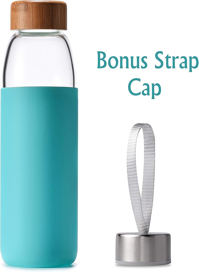 veegoal 18 Oz Borosilicate Glass Water Bottles with Bamboo Lid, BPA-FREE, Non-Slip Silicone Sleeve, and Stainless Steel Leak Proof Lid - Reusable Glass Bottle for Men and Women