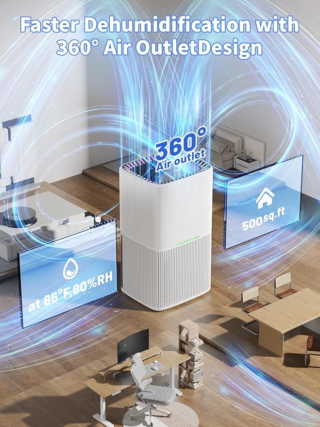 Ultra Quiet Dehumidifier for Home, 35 Pint Moisture Removal with Auto Shut-Off - Compact Air Dryer for Bedroom, Basement, Small Spaces