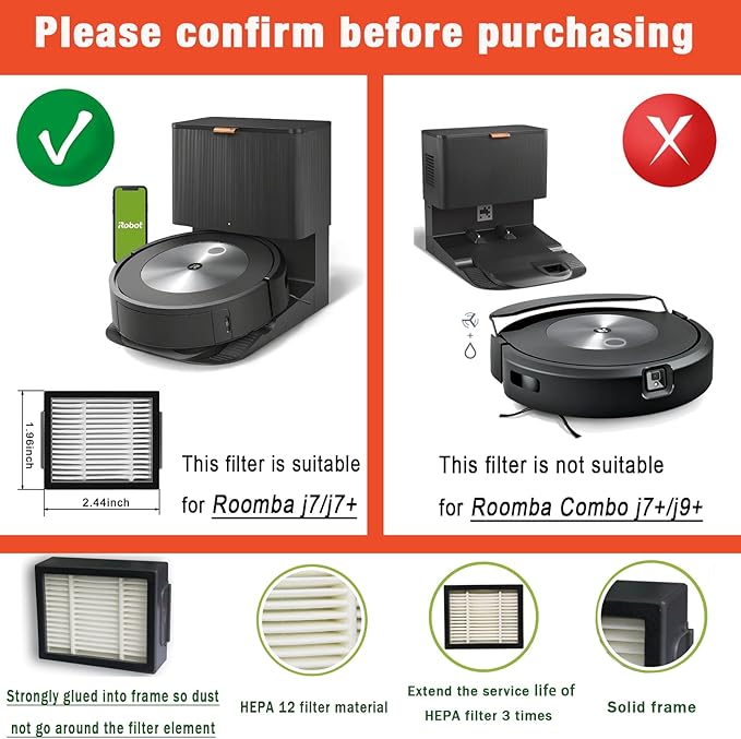 12 Pack Vacuum HEPA Filters Replacement for iRobot Roomba i & j & e Series, Vacuum Filter Accessories Parts for i1+/i2+/i3+/i4+/i5+/i6+/i7+/i8+/j5+/j6+/j7+/j8+/j9+/e5/e6/e7