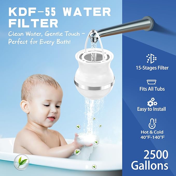 Upgrade Bath Filter 3.0, 15-Stage Bath Water Filter for Tub Faucet, Removes 99.9% of Chlorine & Contaminants, BPA-Free, 2500 Gallons, Bathtub Filter Hard Water Softener for Healthier Skin, Hair, Nails