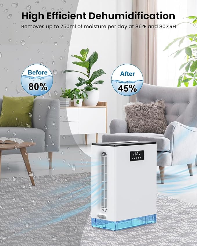 BIZEWO Dehumidifier for Home, (980 sq.ft) Queit Dehumidifiers for Basement, Bathroom, Bedroom with 101 oz Water Tank, Large Room Dehumidifier with 2 Working Mode, Auto Shut Off, 7 Colors LED Light