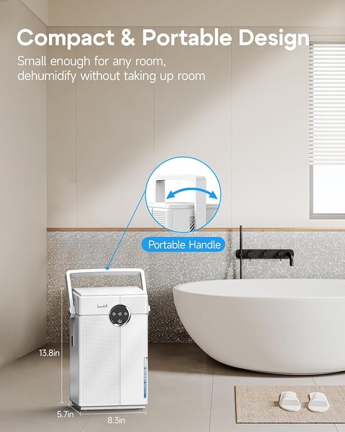 Small Dehumidifier with Drain Hose, Portable Dehumidifier for Bathroom, 118oz Dehumidifiers for Home 800 sq ft with 7 Colorful Light, Quiet Dehumidifiers for Bedroom RV Closet Basement,White