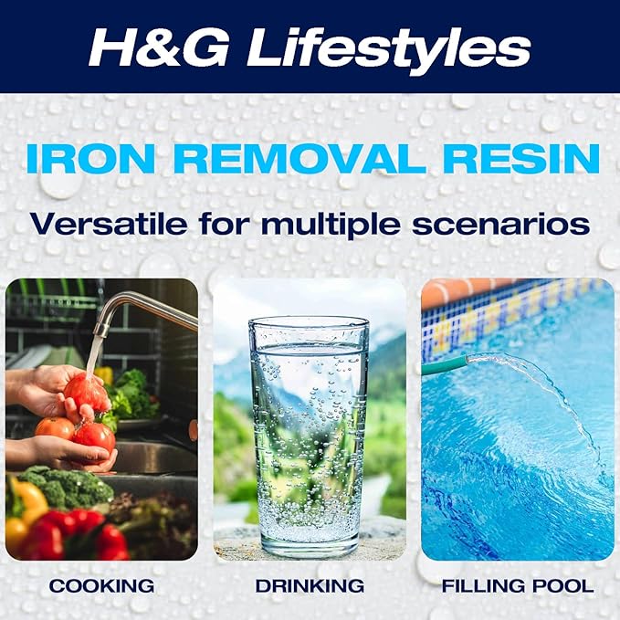 H&G Lifestyles 4L Iron Removal Resin for Iron Water Filter, Ion Exchange Resin Filter Cartridge Refill for RV Water Filter System,Camper Soft Water Replacement for Portable Water Softener