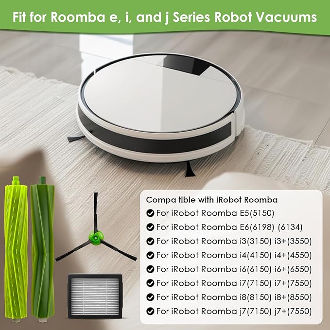 20 Pack Replacement Parts for iRobot Roomba i3 i3+ i7 i7+ i4 i6 i6+ i8 i8+/Plus E5 E6 E7 J7 i5 j5+ I, E &J Series Robot Vacuum Cleaner, 2 Sets Roller Brush, 8 HEPA Filters and 8 Side Brushes